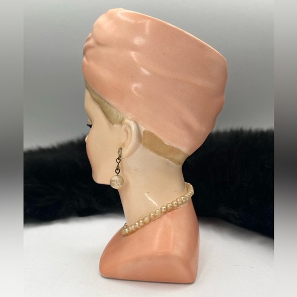 Vtg 1960 Napco Lady 6" Head Vase C4899B Pink Turbon Blonde Grace Kelly Image - Picture 7 of 13